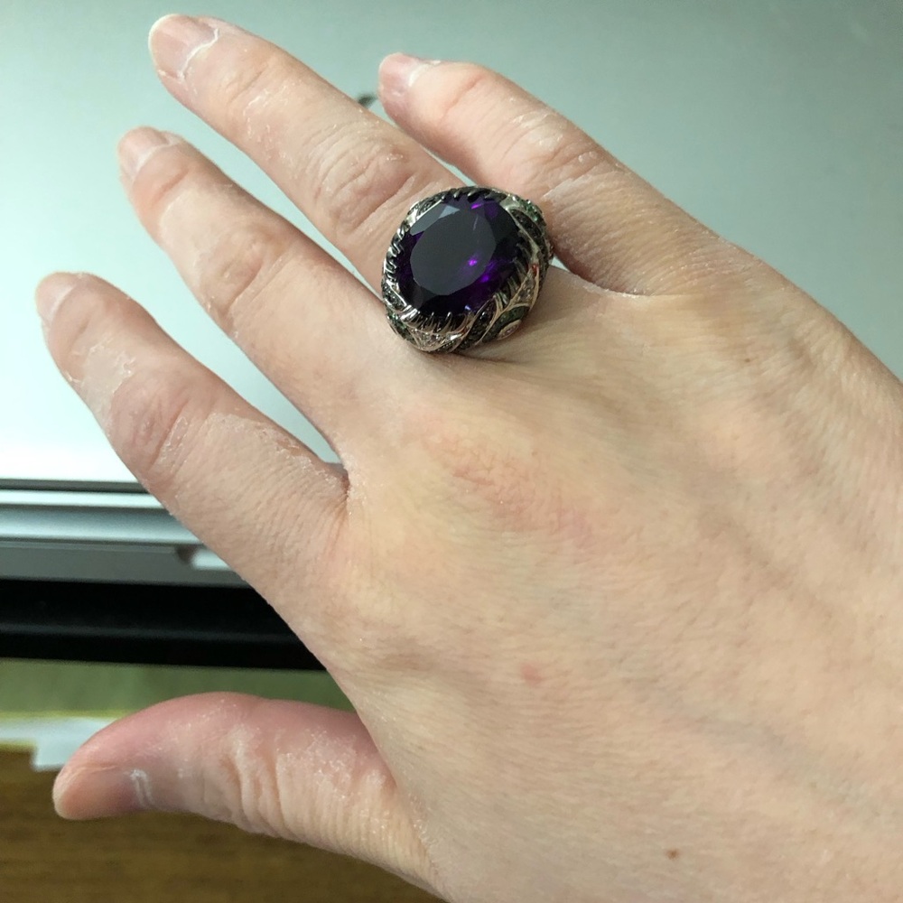 Rarities by Carol Brodie amethyst, green tsavorite and white zircon ring